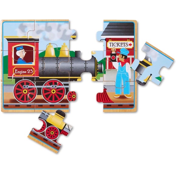 NWT Melissa & Doug wooden puzzles in box vehicles fire truck bus race car train - Picture 5 of 8